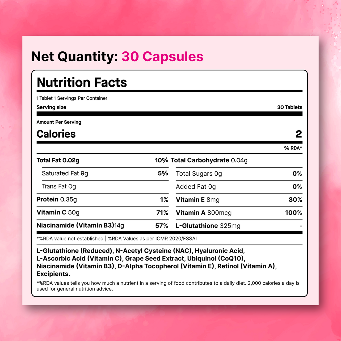 Glow Capsules – Unisex Skin Brightening Formula with Glutathione, Vitamin C, NAC, Retinol & Hyaluronic Acid (30 Capsules)