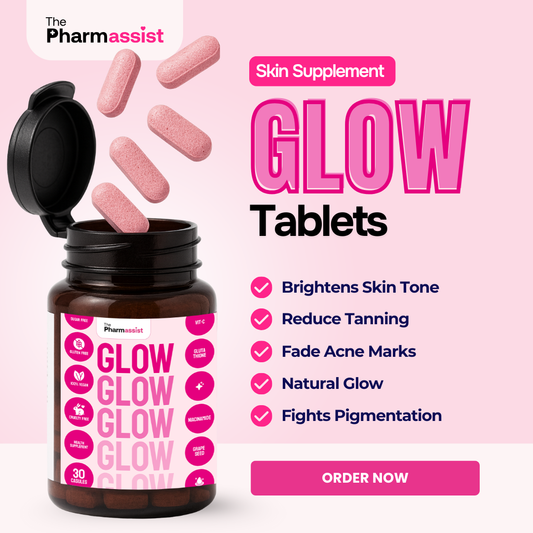 Glow Tablets – Unisex Skin Brightening Formula with Glutathione, Vitamin C, NAC, Retinol & Hyaluronic Acid (30 Capsules)